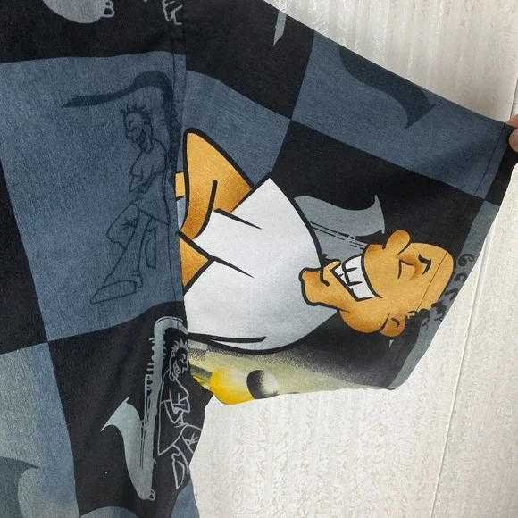 Claudio Nucci Mens Black Y2K Hip Hop Retro Music Hawaiian Button Up Shirt Size L - Picture 6 of 16